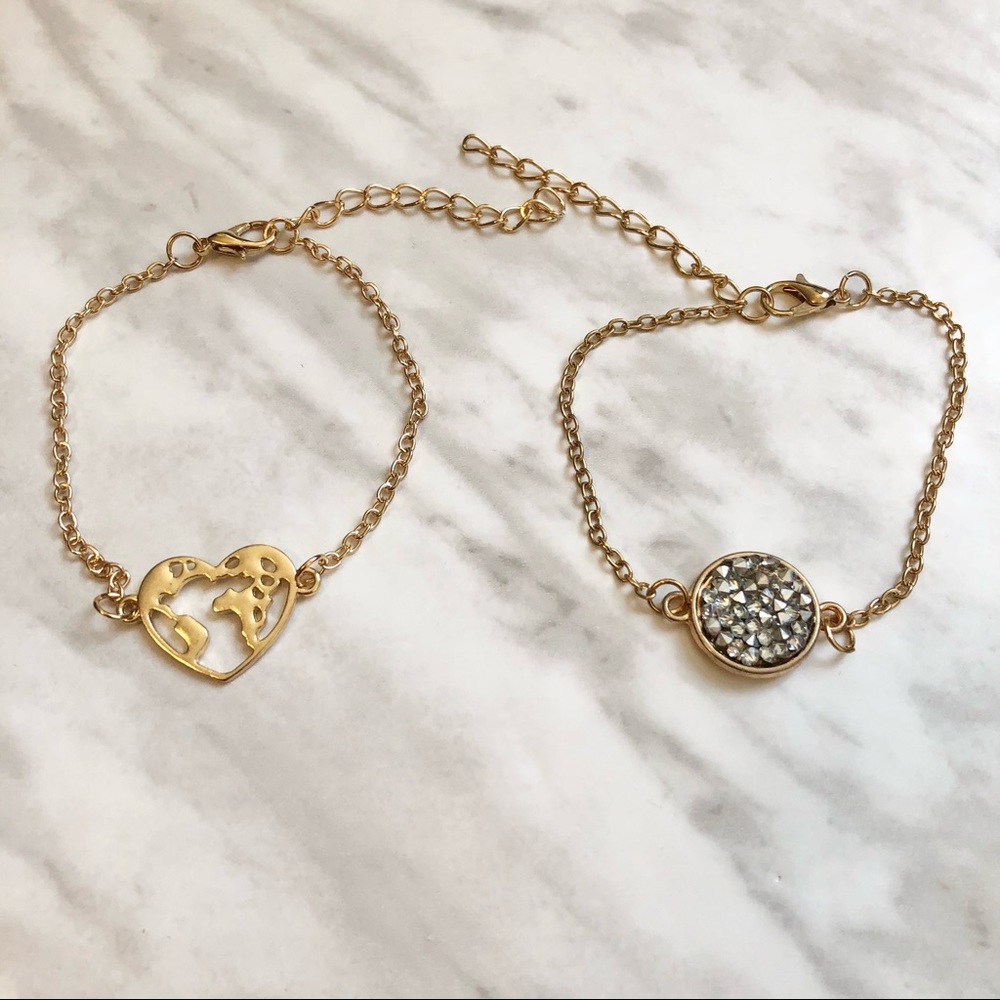 🎉 New 2 Piece Heart Earth & Druzy Bracelet Set